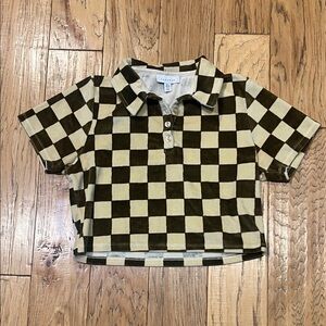 Topshop Toweling Checker board Polo in Olive and Cream - size 12